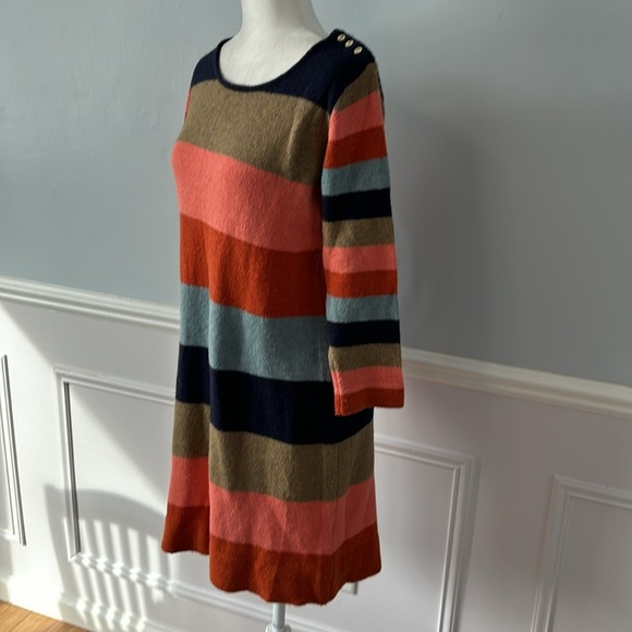 Isabella Sinclair Size M Lambs Wool Cotton Pink Navy Women Knit Sweater Dress - Picture 9 of 13